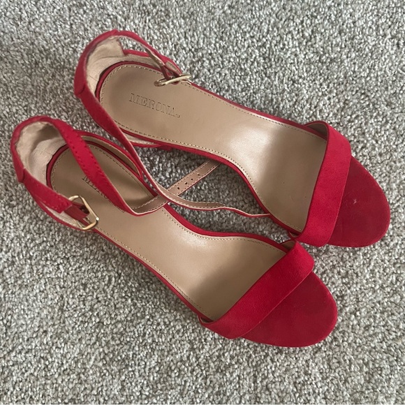 Merona Red Black Open Toe Sandal Heels - Picture 3 of 7